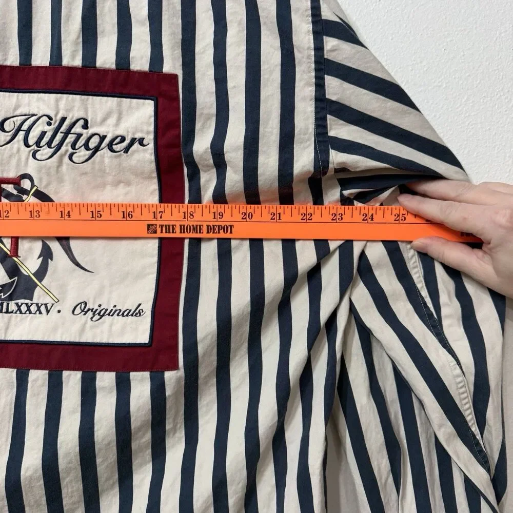 Vintage Tommy Hilfiger Men’s Sailing Flag Yacht Patch Button Striped Shirt Large